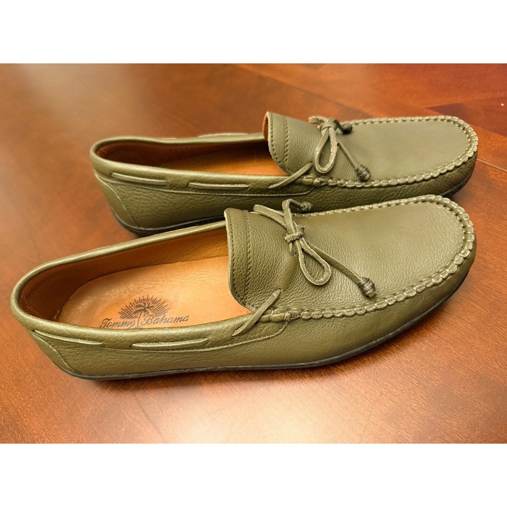Tommy Bahama Moc Driving Shoes Mens 10M Loafers Olive Green Leather Slip on Vtg
